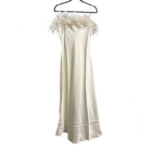 Blu Pepper Ivory Feather Satin Slip Dress -  NWT
